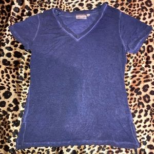 Blue women’s v neck shirt with small slits on both sides